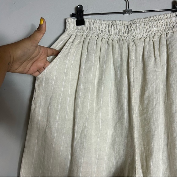 Baci 100% Linen Wide Leg Crop Pants Oatmeal - Picture 6 of 7